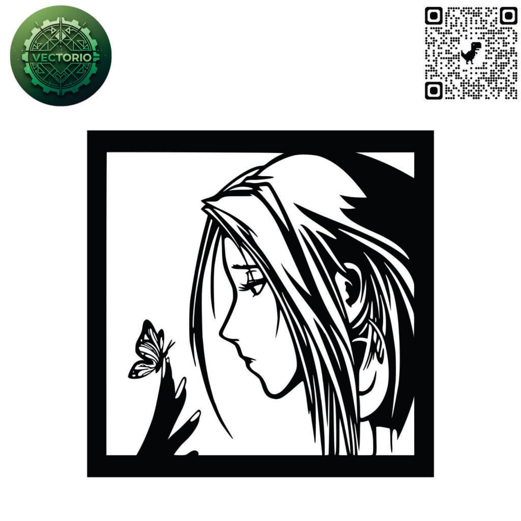 Anime girl vector design for laser cutting and engraving