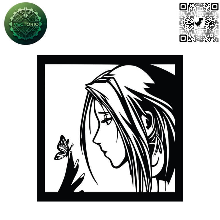 Anime girl vector design for laser cutting and engraving