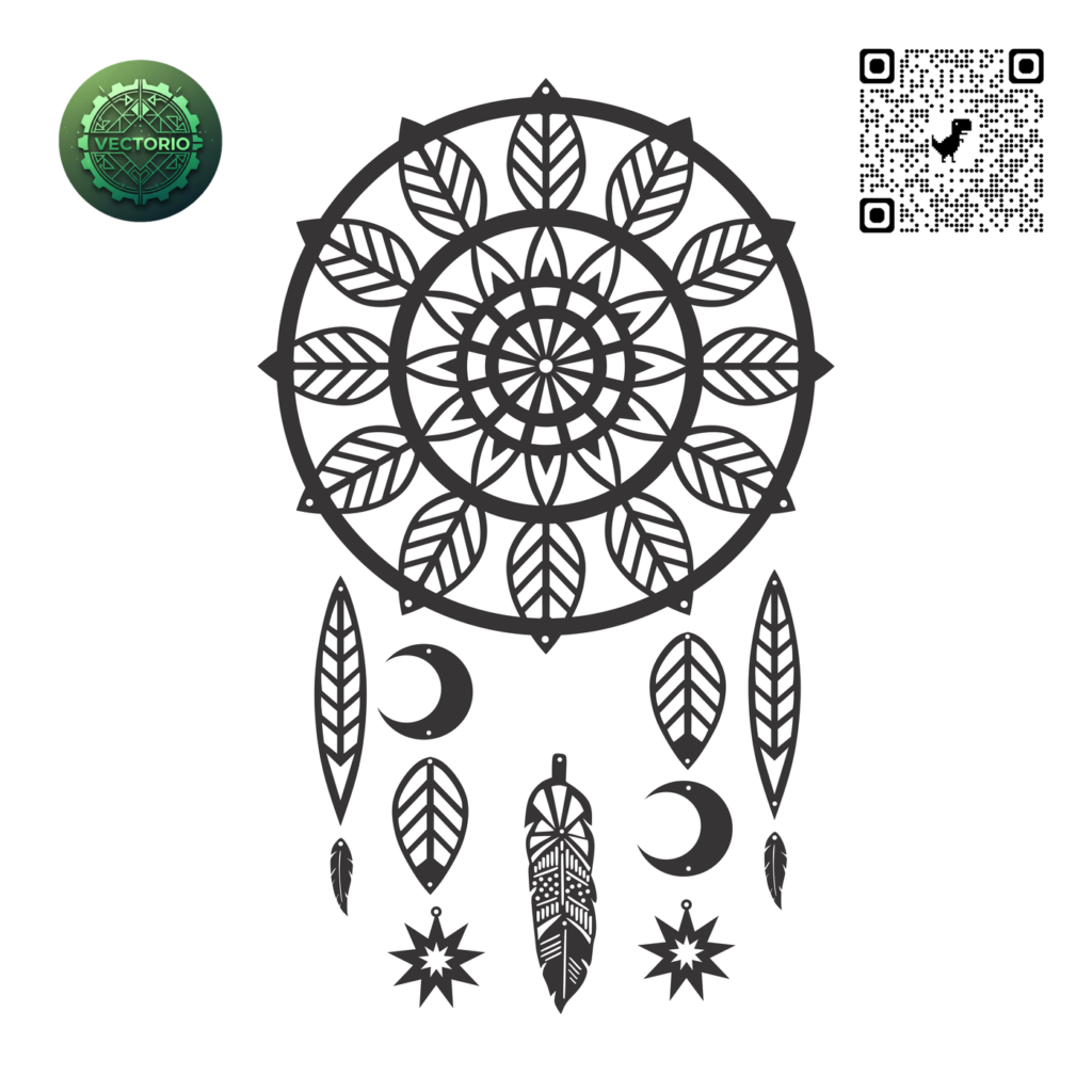 DREAMCATCHER MANDALA 15 vector design for laser cutting and engraving