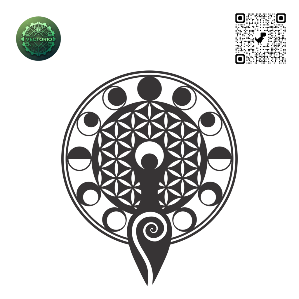 SPIRAL GODDESS MOON PHASES FLOWER OF LIFE vector design for laser cutting and engraving