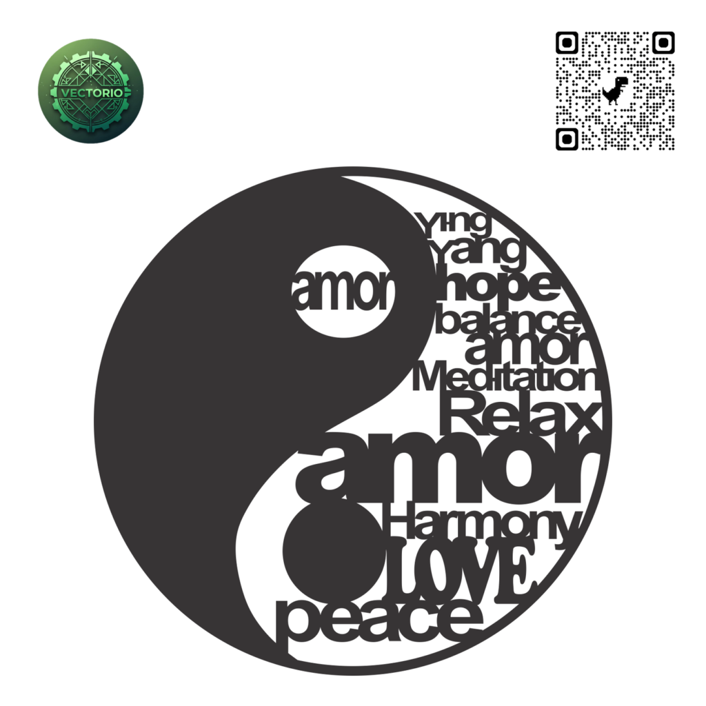 YING YANG POSITIVE WORDS vector design for laser cutting and engraving