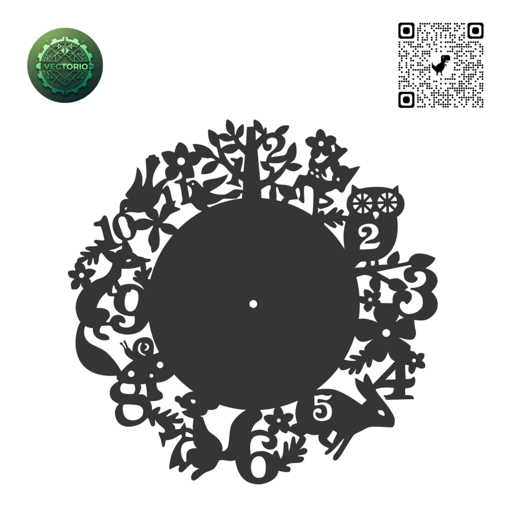 ANIMALS WALL CLOCK vector design for laser cutting and engraving