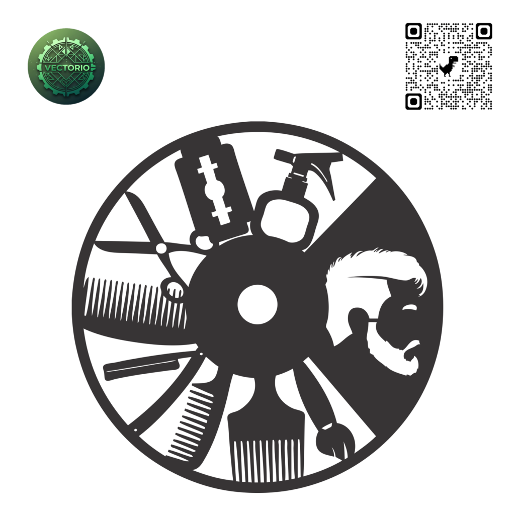 BARBER SHOP WALL CLOCK vector design for laser cutting and engraving