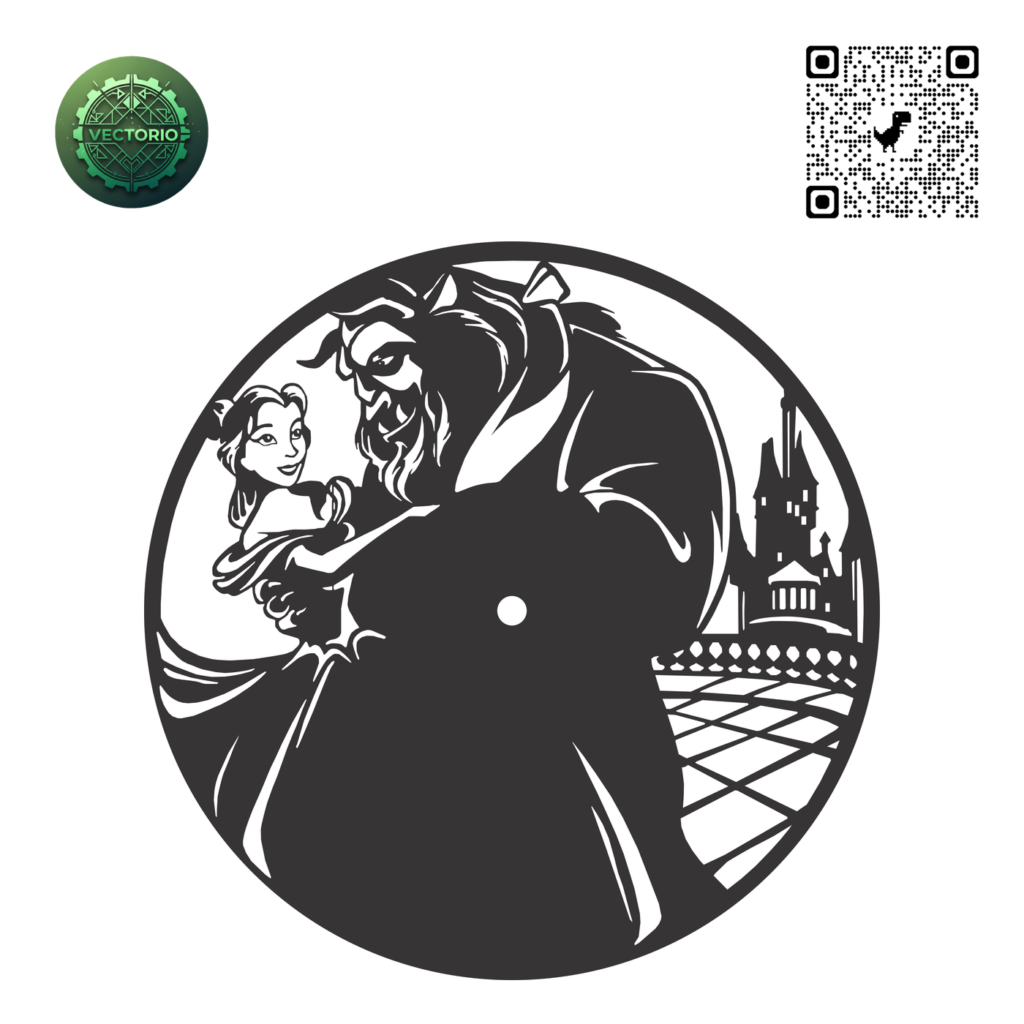 BEAUTY AND THE BEAST WALL CLOCK vector design for laser cutting and engraving