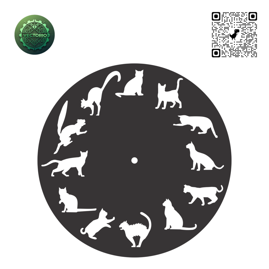 CAT WALL CLOCK vector design for laser cutting and engraving