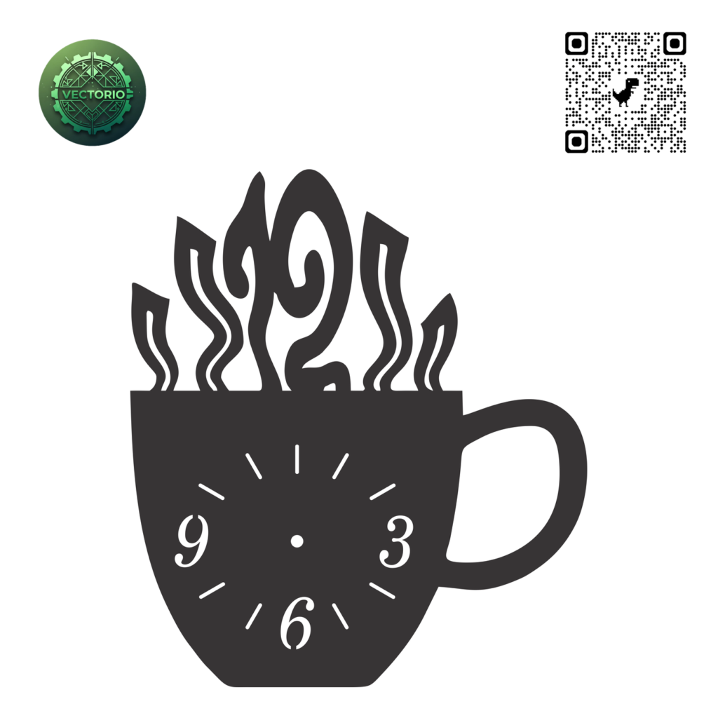 CUP OF COFEE WALL CLOCK vector design for laser cutting and engraving