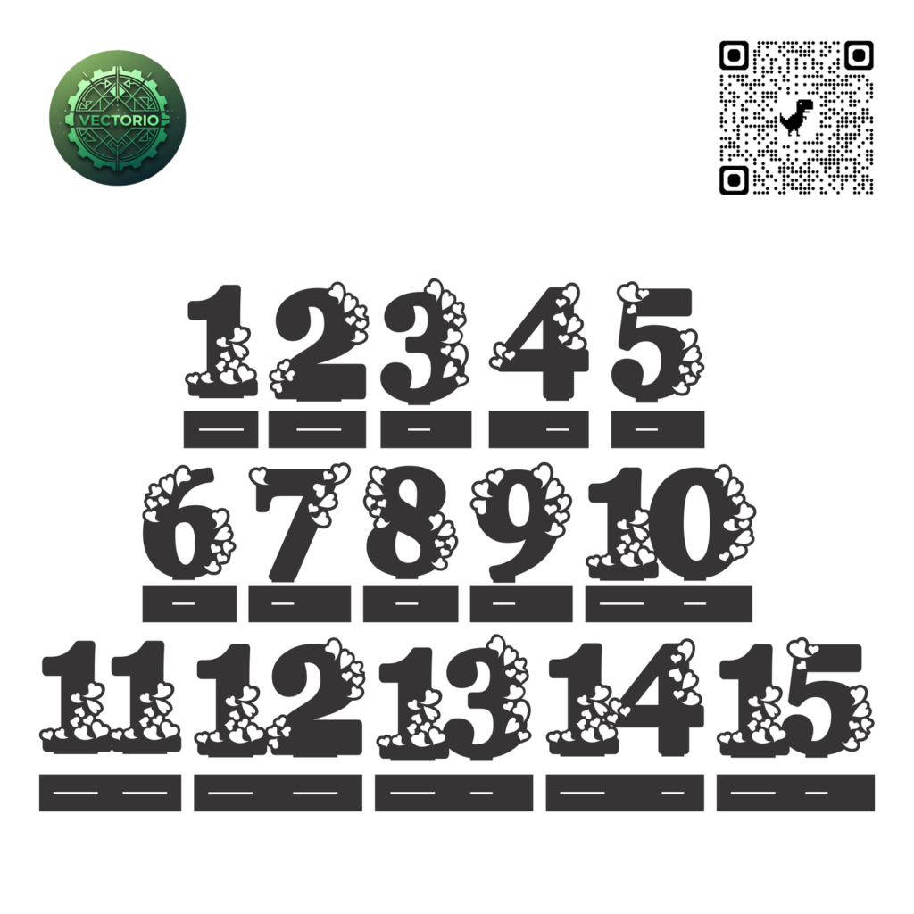 DECORATIVE THICK FONT TABLE NUMBERS vector design for laser cutting and engraving