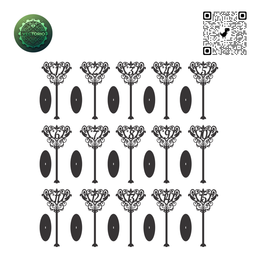 ELEGANT OVAL WEDDING TABLE NUMBERS vector design for laser cutting and engraving