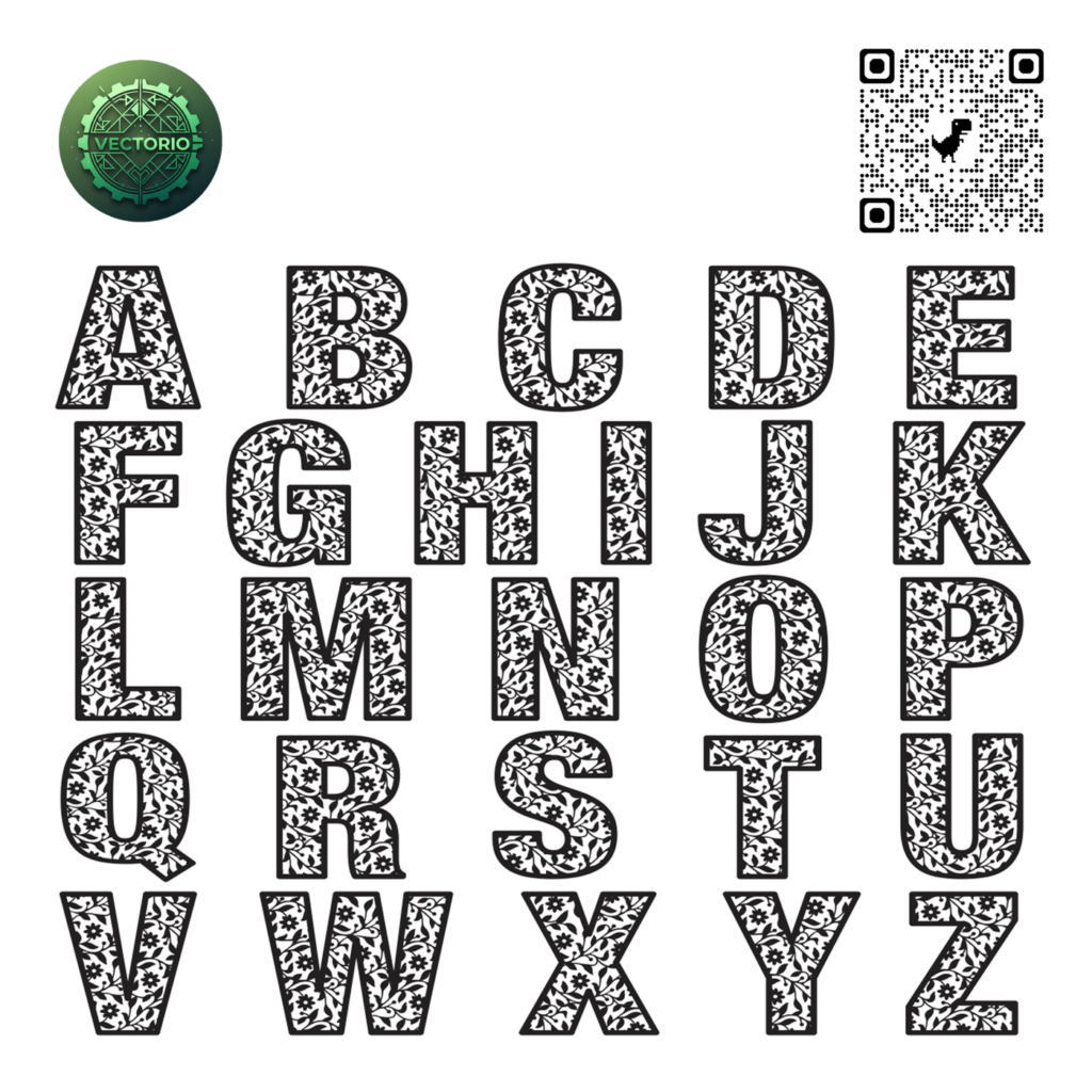 FLORAL ALPHABET vector design for laser cutting and engraving