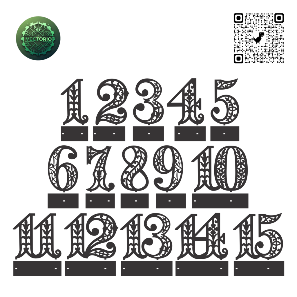 INTRICATE FILIGREE EVENT TABLE NUMBERS vector design for laser cutting and engraving