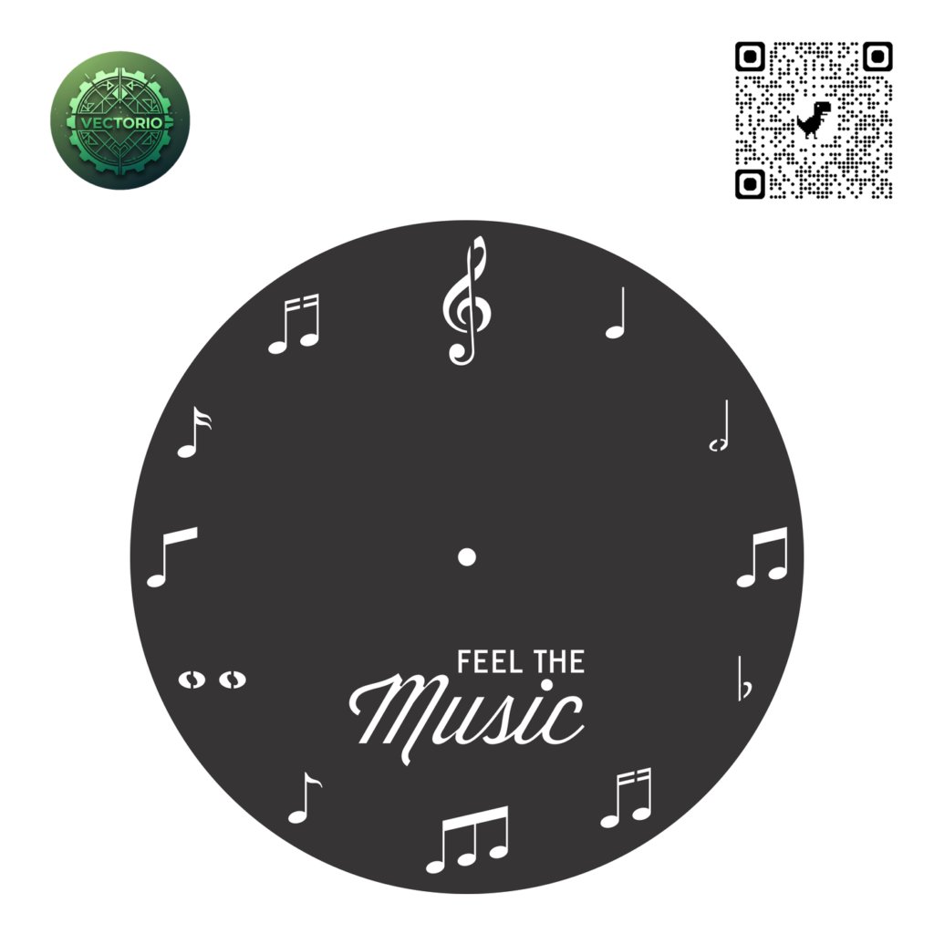 MUSIC WALL CLOCK vector design for laser cutting and engraving