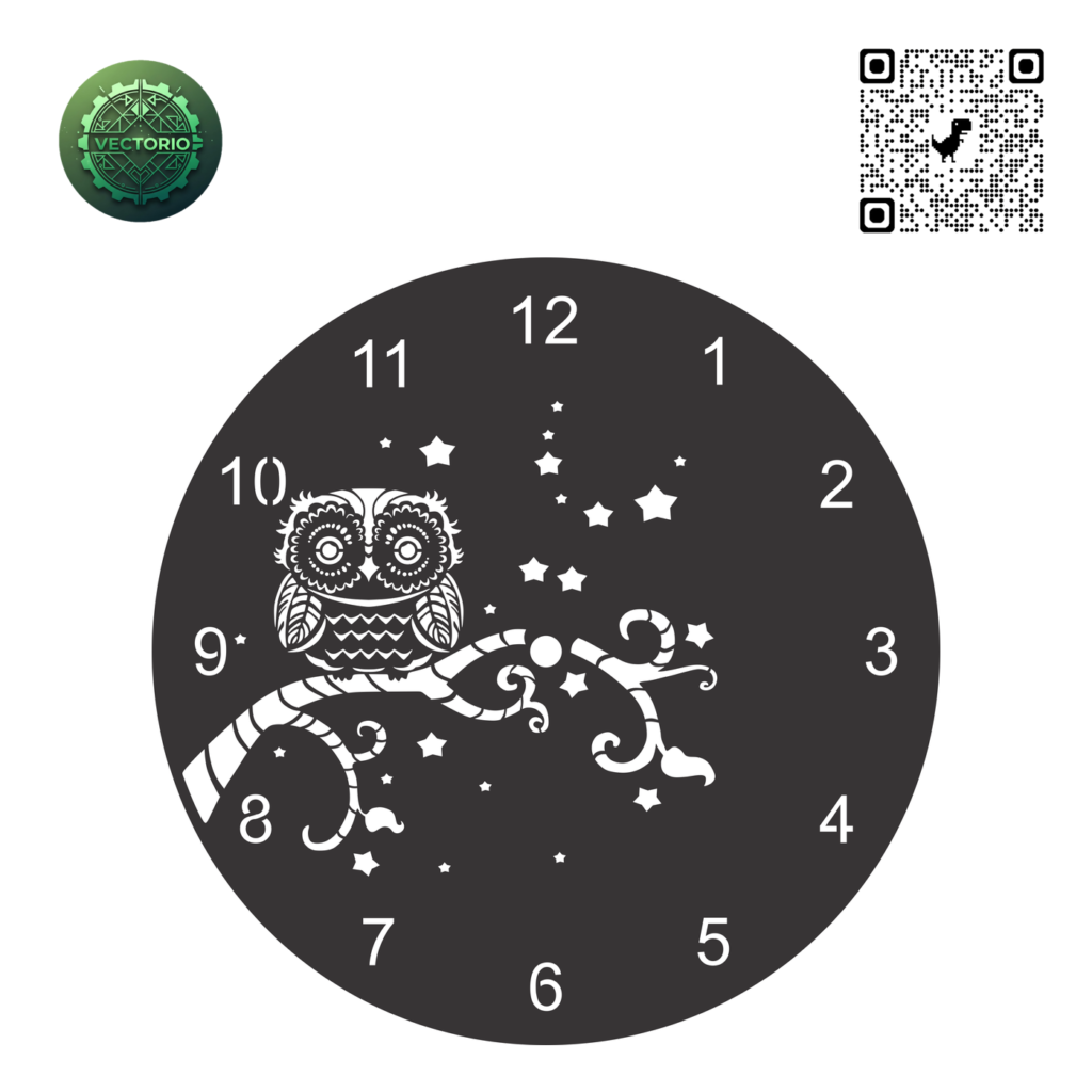OWL WALL CLOCK vector design for laser cutting and engraving