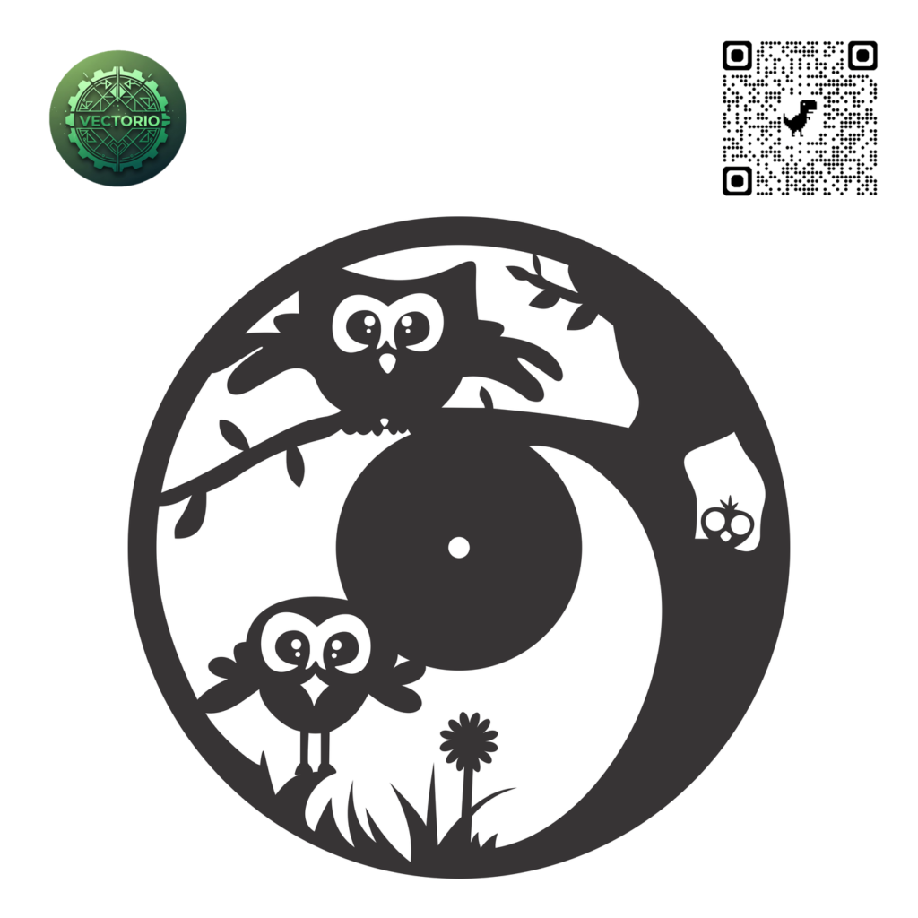 OWLS WALL CLOCK vector design for laser cutting and engraving
