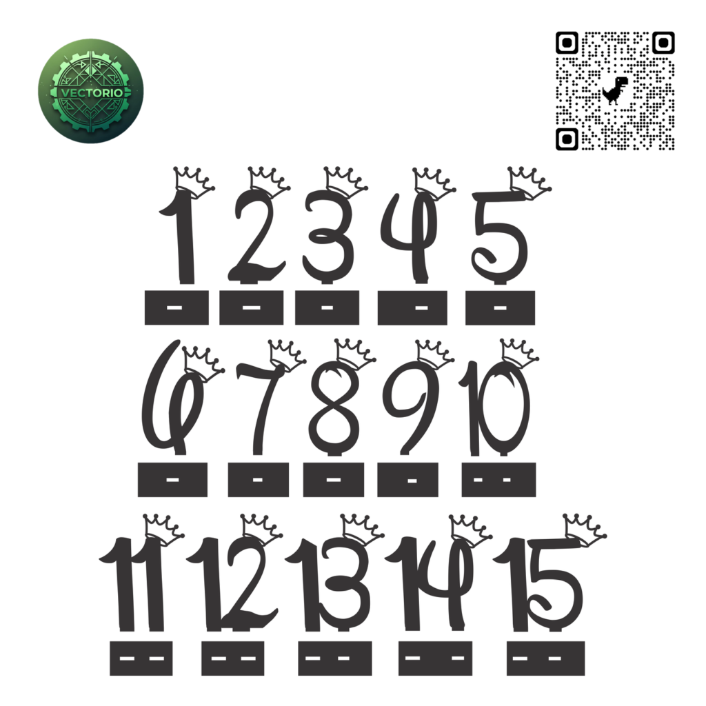 PLAYFUL SWIRL CROWN TABLE NUMBERS vector design for laser cutting and engraving