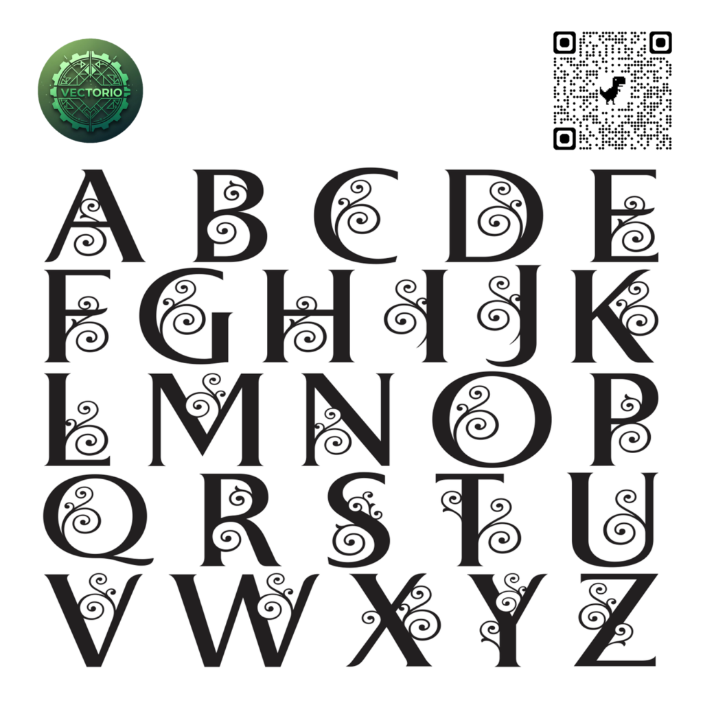 SWIRLY ALPHABET vector design for laser cutting and engraving