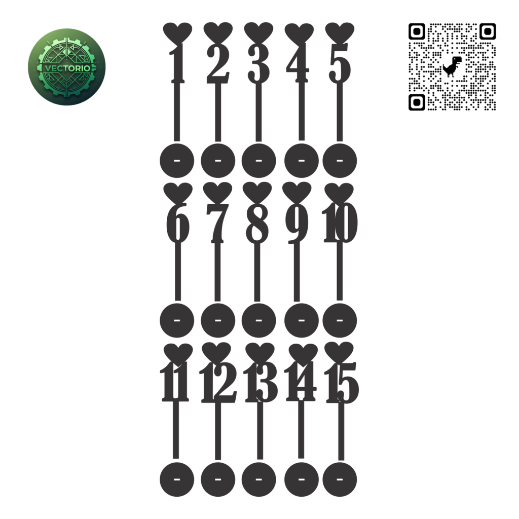TALL HEART ACCENT TABLE NUMBERS vector design for laser cutting and engraving