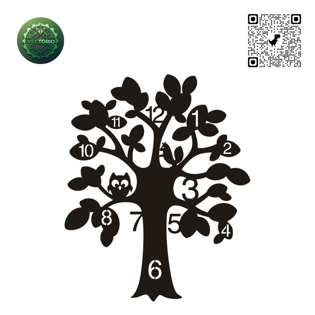 TREE WALL CLOCK 4 vector design for laser cutting and engraving