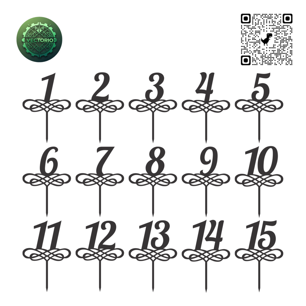 VINTAGE DECORATIVE STICK TABLE NUMBERS vector design for laser cutting and engraving