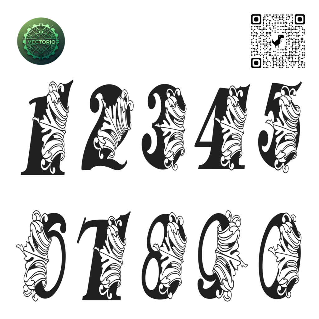 VINTAGE FLORAL NUMBERS vector design for laser cutting and engraving