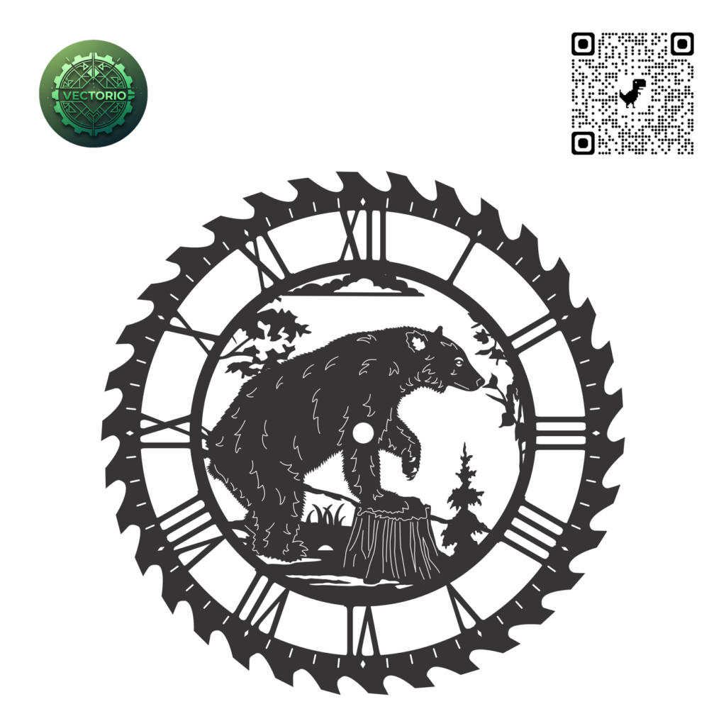 WALL CLOCK CIRCULAR SAW BEAR vector design for laser cutting and engraving