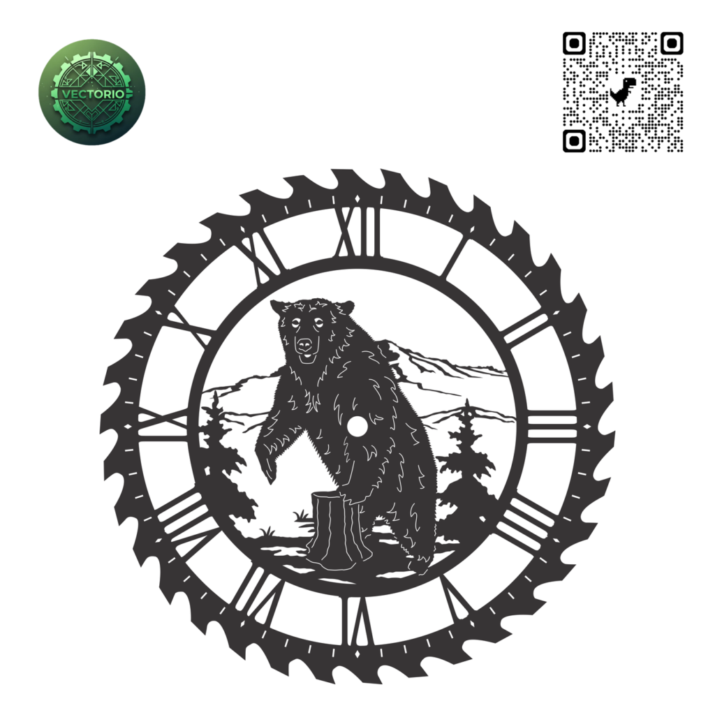 WALL CLOCK CIRCULAR SAW BEAR 2 vector design for laser cutting and engraving
