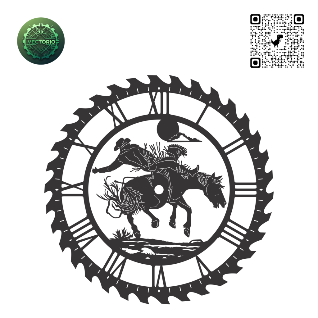 WALL CLOCK CIRCULAR SAW COWBOY vector design for laser cutting and engraving