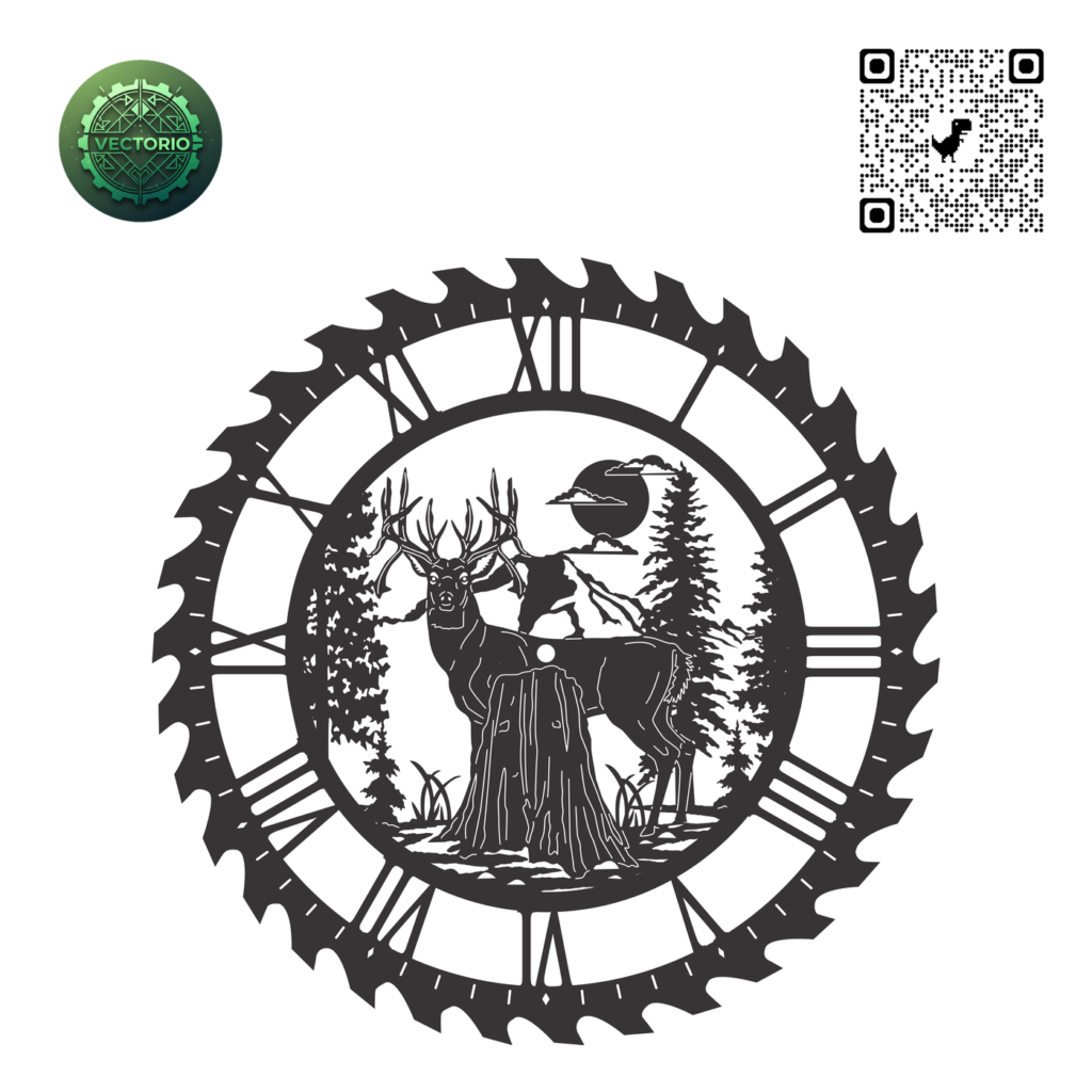 WALL CLOCK CIRCULAR SAW DEER 2 vector design for laser cutting and engraving