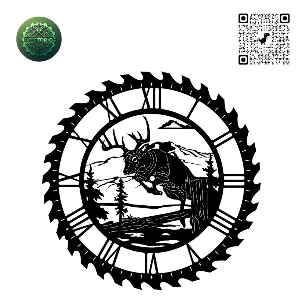 WALL CLOCK CIRCULAR SAW DEER 3 vector design for laser cutting and engraving
