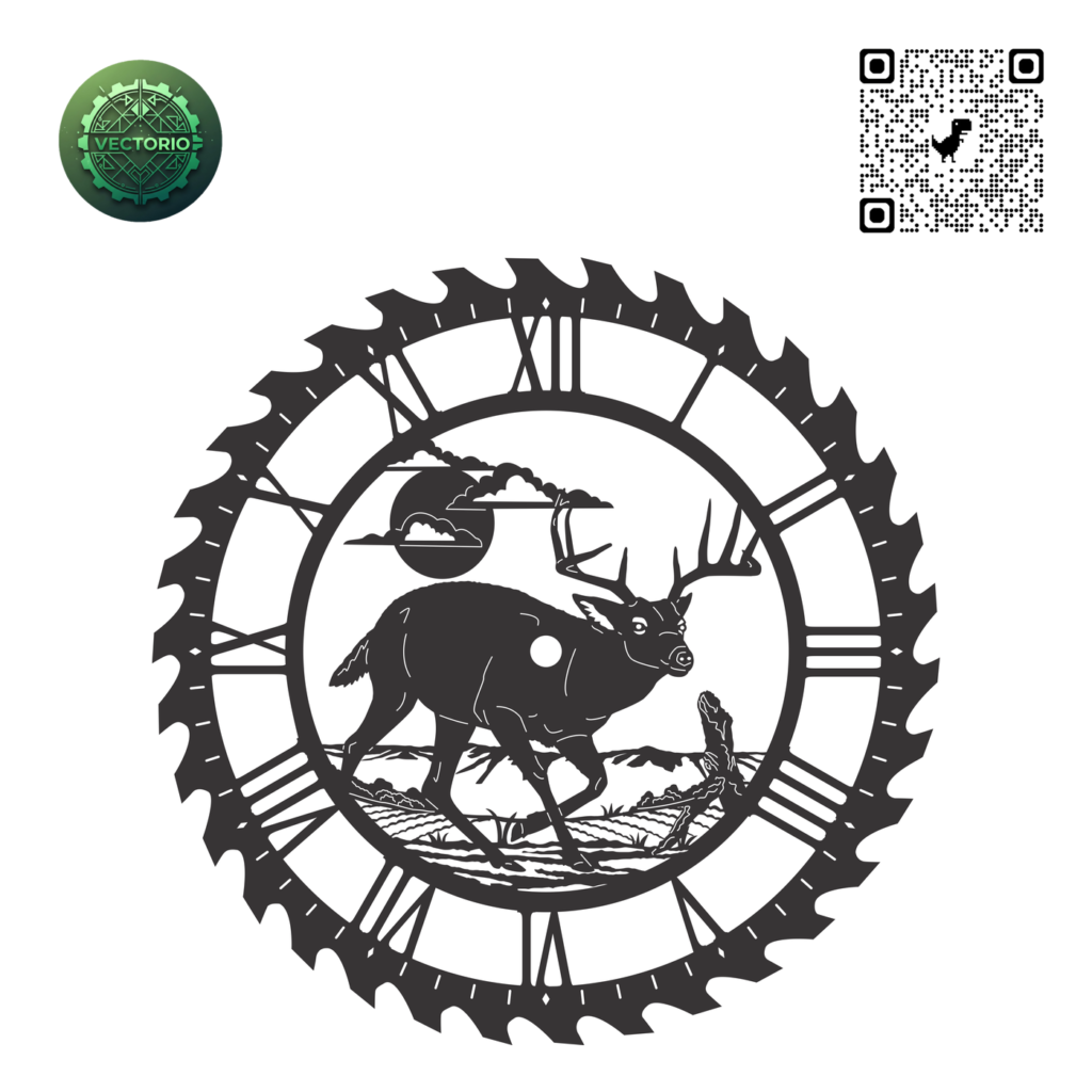 WALL CLOCK CIRCULAR SAW DEER 4 vector design for laser cutting and engraving