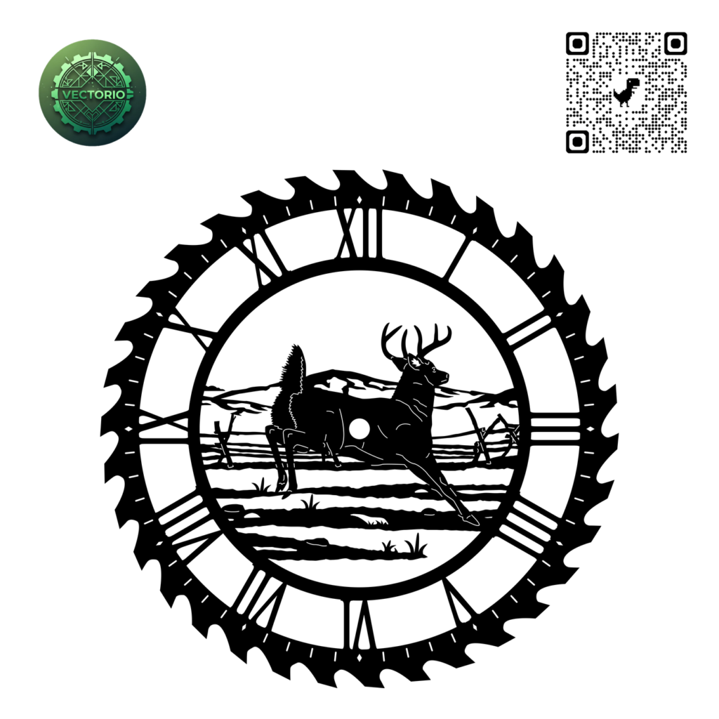 WALL CLOCK CIRCULAR SAW DEER 5 vector design for laser cutting and engraving