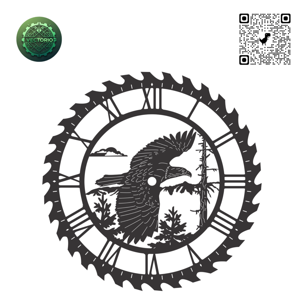 WALL CLOCK CIRCULAR SAW EAGLE vector design for laser cutting and engraving