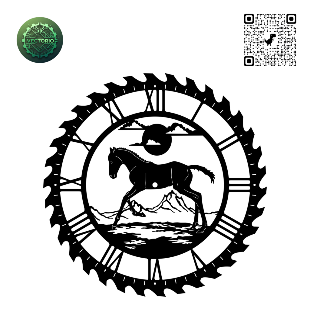 WALL CLOCK CIRCULAR SAW HORSE 1 vector design for laser cutting and engraving