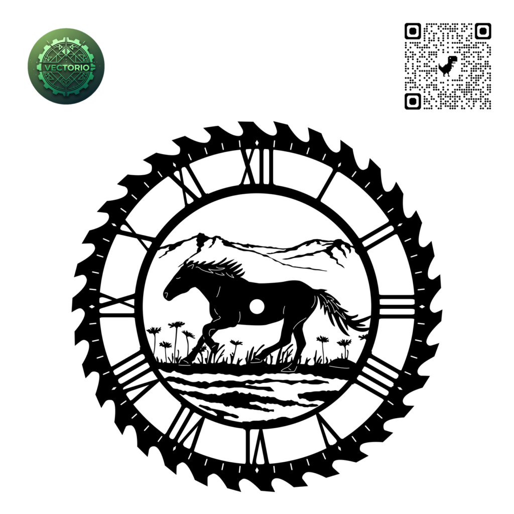 WALL CLOCK CIRCULAR SAW HORSE 2 vector design for laser cutting and engraving