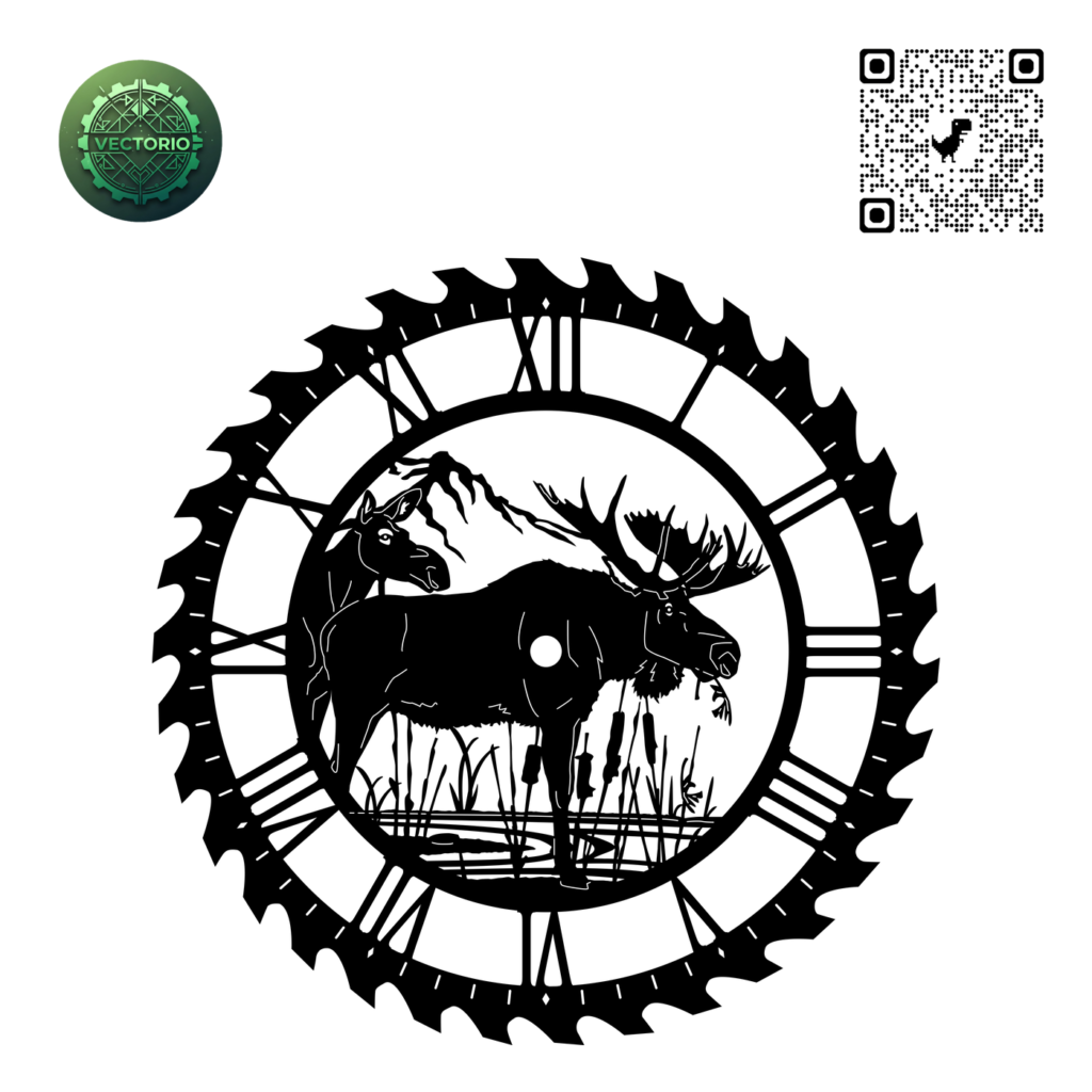 WALL CLOCK CIRCULAR SAW MOOSE vector design for laser cutting and engraving
