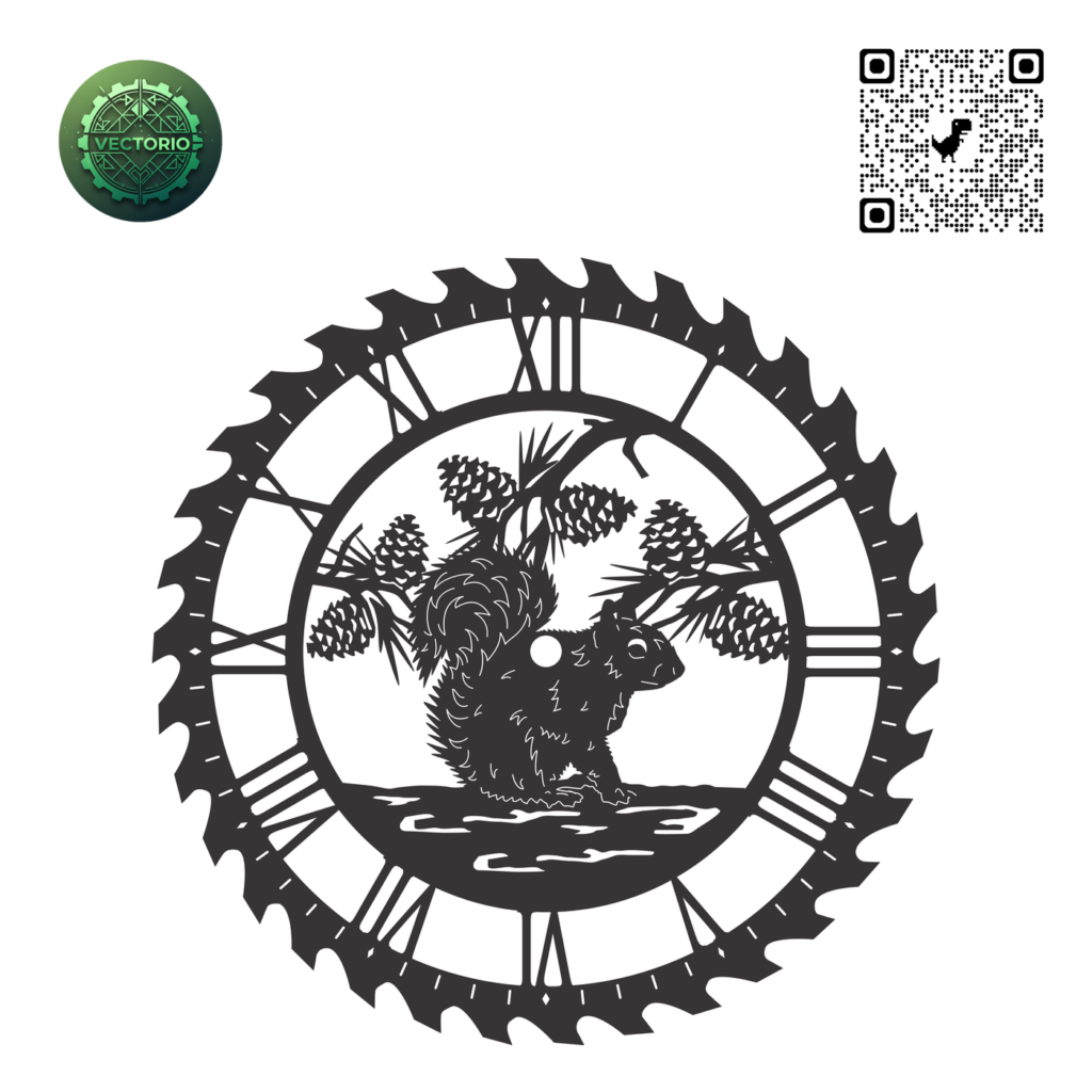 WALL CLOCK CIRCULAR SAW SQUIRREL vector design for laser cutting and engraving
