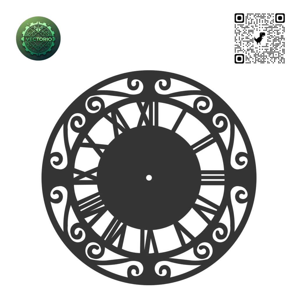WALL CLOCK ROMAN NUMBERS 2 vector design for laser cutting and engraving