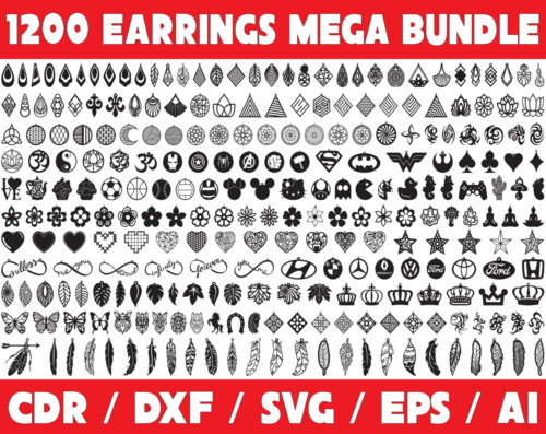 1 1200 Earrings Mega Vector Pack - Laser Cut & CNC Files (CDR, DXF, SVG, EPS, AI)