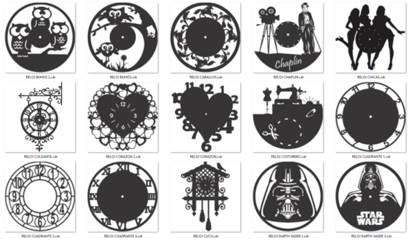 2019-02-12 (4) 140 Wall Clock Vector Pack - Laser Cut & CNC Files (CDR, DXF, SVG, EPS, AI)