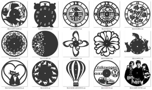 2019-02-12 (5) 140 Wall Clock Vector Pack - Laser Cut & CNC Files (CDR, DXF, SVG, EPS, AI)