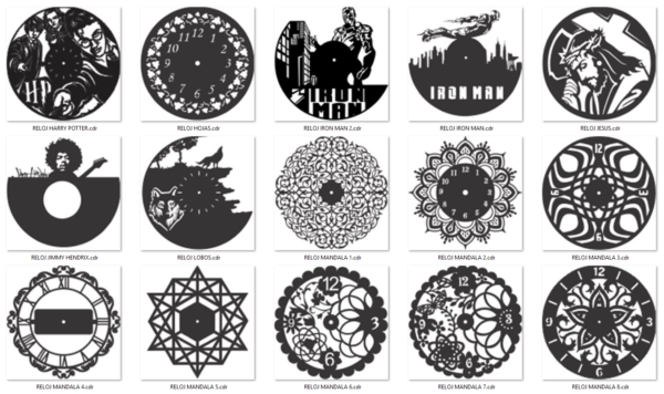2019-02-12 (6) 140 Wall Clock Vector Pack - Laser Cut & CNC Files (CDR, DXF, SVG, EPS, AI)