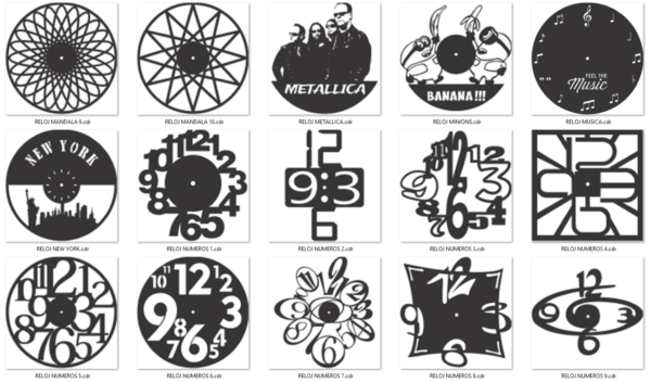 2019-02-12 (7) 140 Wall Clock Vector Pack - Laser Cut & CNC Files (CDR, DXF, SVG, EPS, AI)