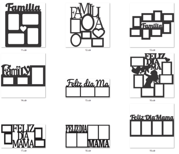 70 Mom & Family Photo Frames Vector Pack - Laser Cut & CNC Files (CDR, DXF, SVG, EPS, AI)
