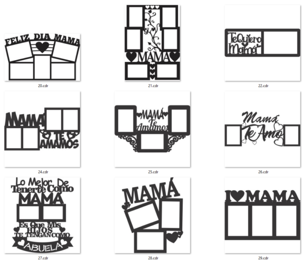 70 Mom & Family Photo Frames Vector Pack - Laser Cut & CNC Files (CDR, DXF, SVG, EPS, AI)