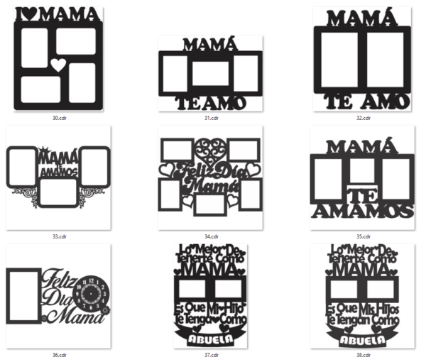 70 Mom & Family Photo Frames Vector Pack - Laser Cut & CNC Files (CDR, DXF, SVG, EPS, AI)