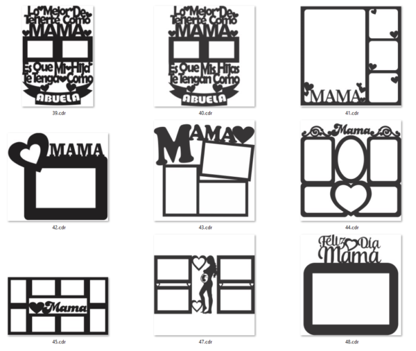 70 Mom & Family Photo Frames Vector Pack - Laser Cut & CNC Files (CDR, DXF, SVG, EPS, AI)