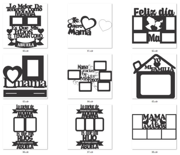 70 Mom & Family Photo Frames Vector Pack - Laser Cut & CNC Files (CDR, DXF, SVG, EPS, AI)