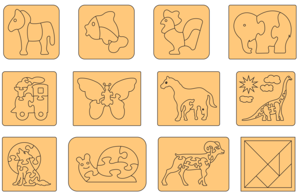 100 Puzzle For Children Vector Pack - Laser Cut & CNC Files (CDR, DXF, SVG, EPS, AI)