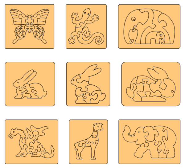 100 Puzzle For Children Vector Pack - Laser Cut & CNC Files (CDR, DXF, SVG, EPS, AI)