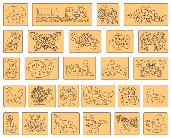 100 Puzzle For Children Vector Pack - Laser Cut & CNC Files (CDR, DXF, SVG, EPS, AI)