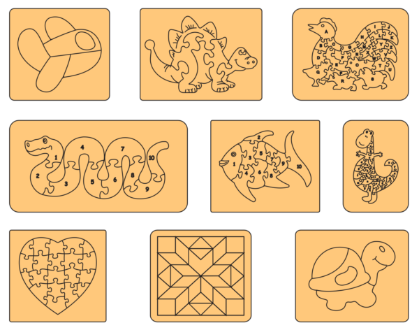 100 Puzzle For Children Vector Pack - Laser Cut & CNC Files (CDR, DXF, SVG, EPS, AI)